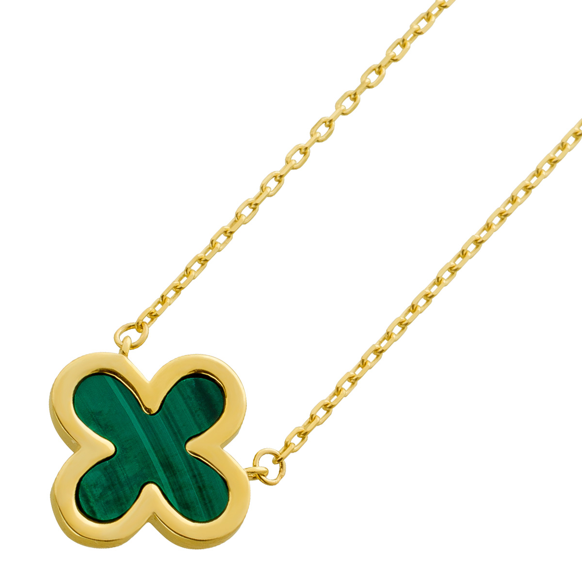 Malachit Kleeblatt Kette Gold 333 8K grüner Natur Edelstein 45