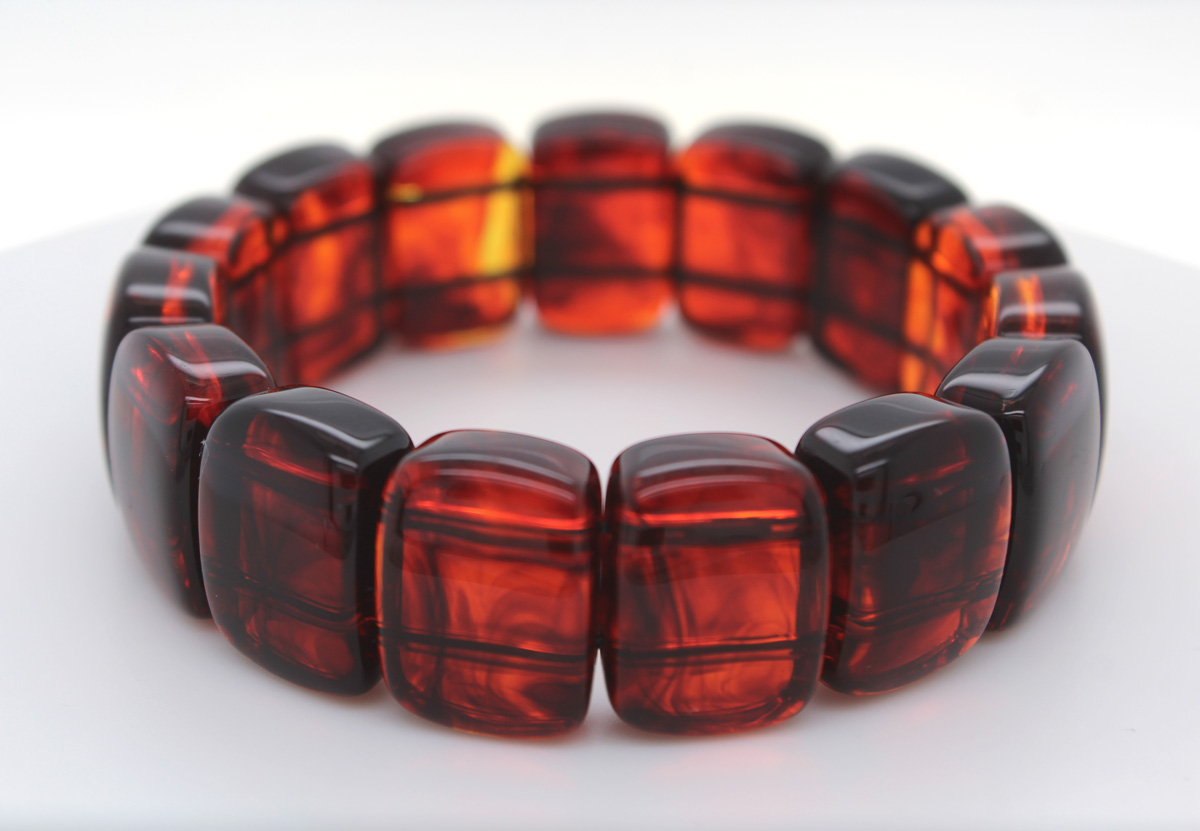 Amber Bracelet Flexible Cognac Brown Gemstones 19