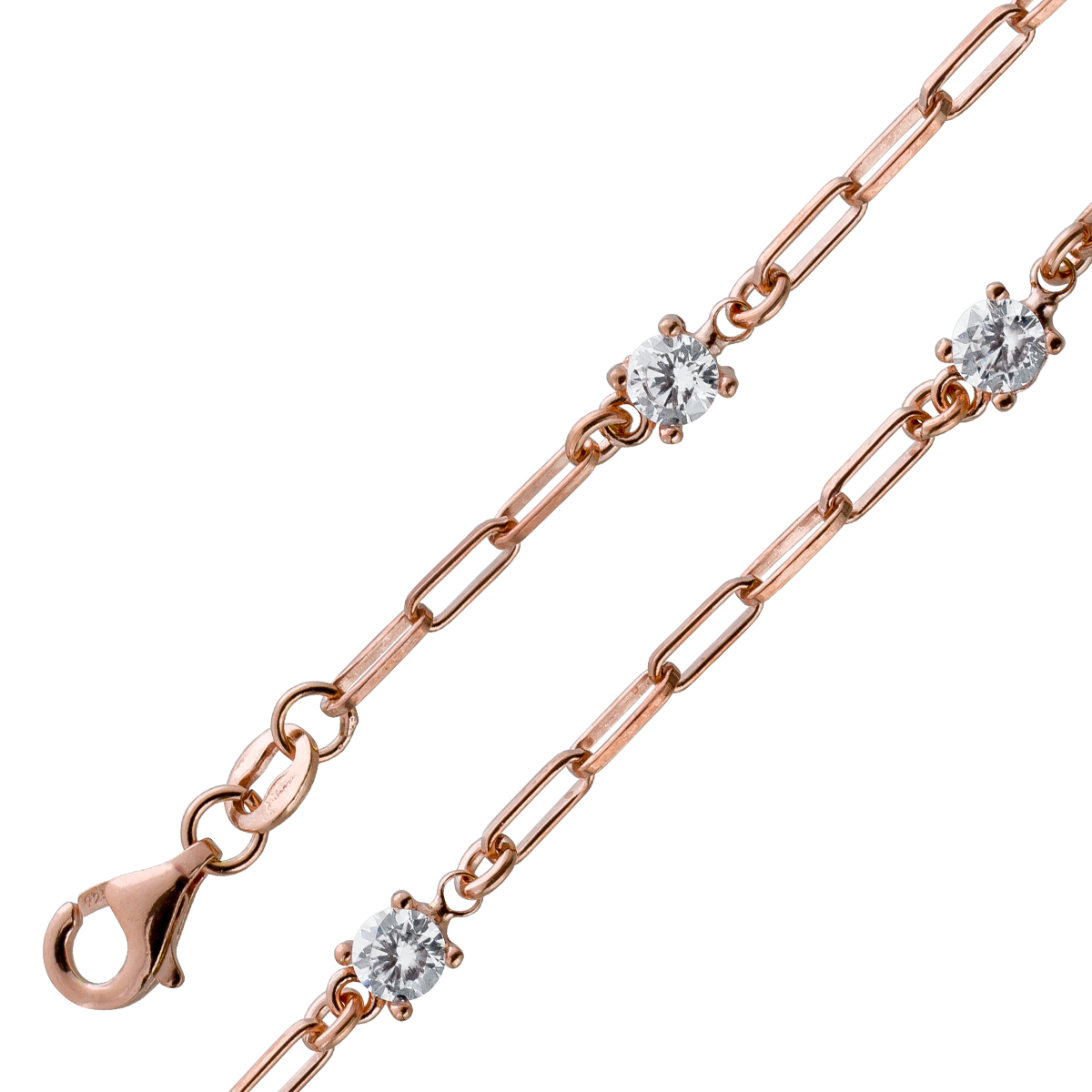 Paperclip Armband Silber 925 Roségold vergoldet weiße Zirkonia 17 Paperclip Armband Silber 925 Roségold vergoldet weiße Zirkonia 17
