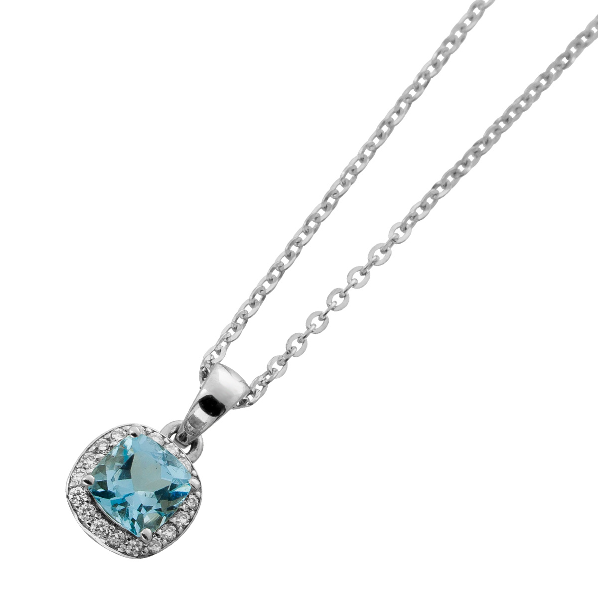 Diamond Chain Pendant Platinum 950 Natural Aquamarine Diamonds 0.09ct 45