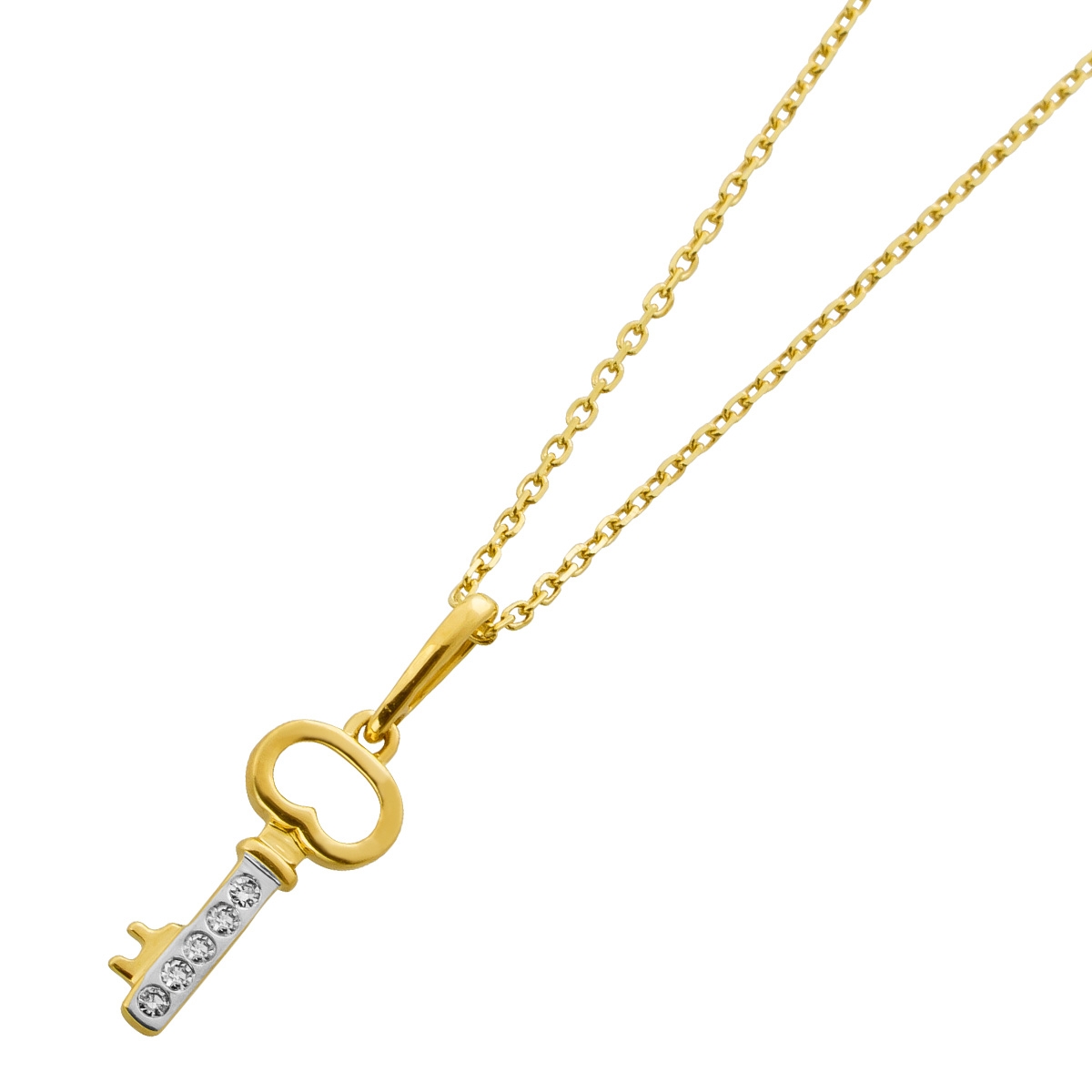 Key Pendant Anchor Chain Gold 375 9K Natural Diamonds 45