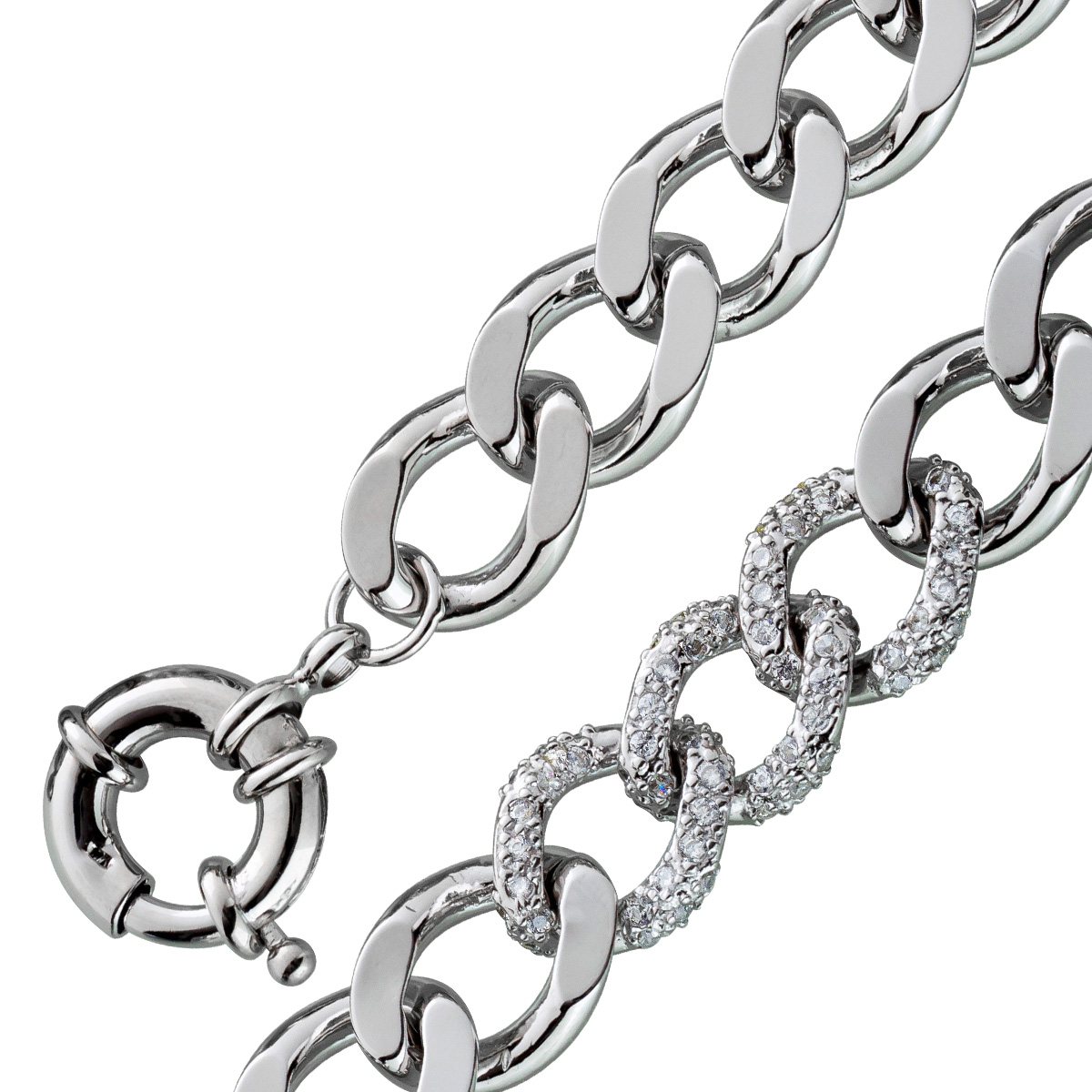 Panzerarmband Silber 925 rhodiniert weiße Zirkonia 18