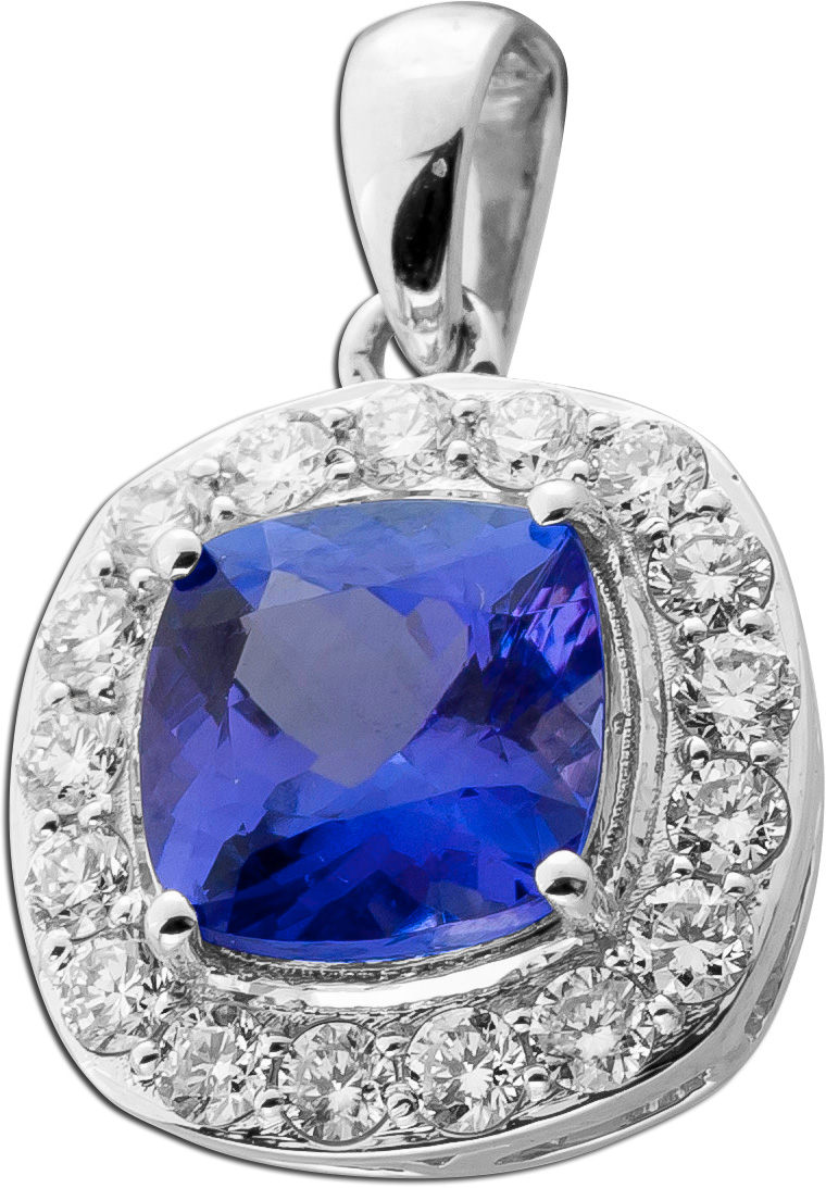 Tansanit Anhänger Weißgold 585 blauer Edelstein Lab Grown Diamanten 0.60ct