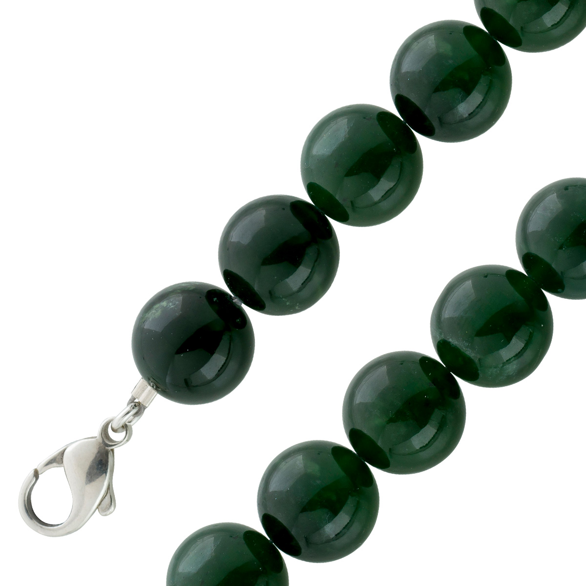 Jadekette Silber 925 Karabiner moosgrüner Jade Edelstein 14,2mm 44