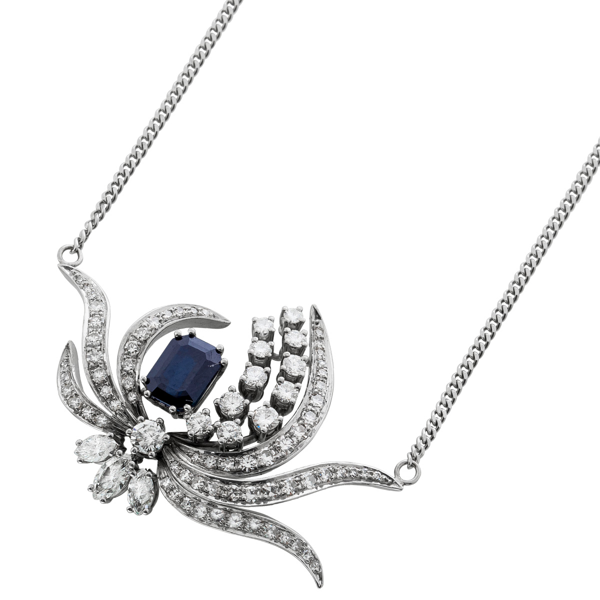 Kette Weißgold 750 blauer Saphir 2.34ct 81 Diamanten 2.64ct 42 Kette Weißgold 750 blauer Saphir 2.34ct 81 Diamanten 2.64ct 42