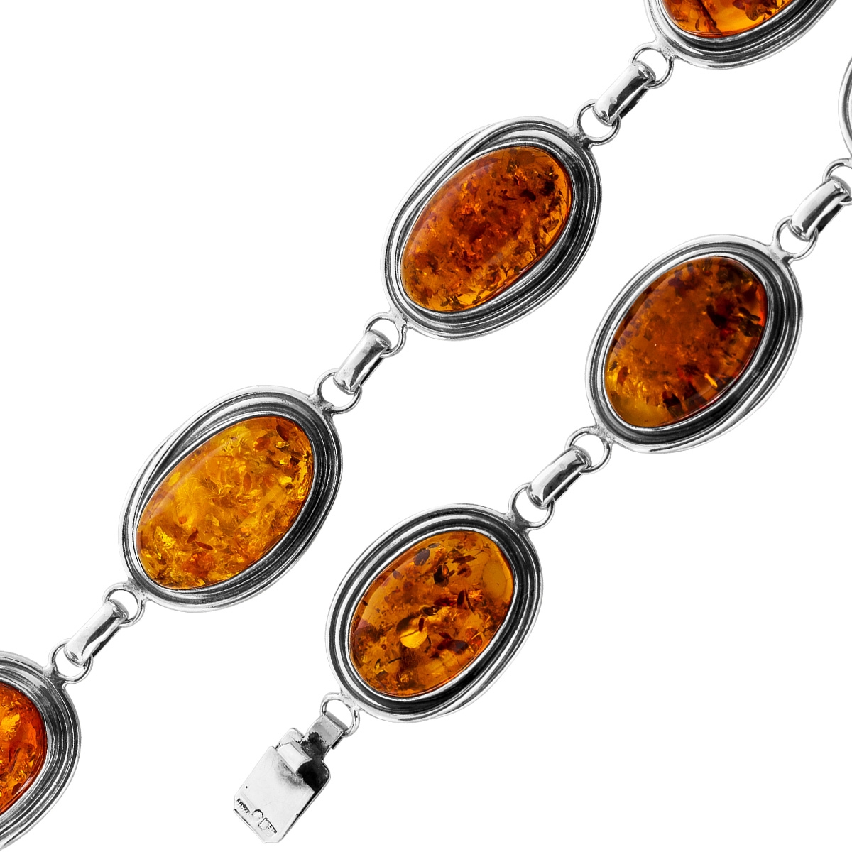 Bernstein Collier Silber 925 cognac braune Edelsteine 120ct Antikschmuck 47