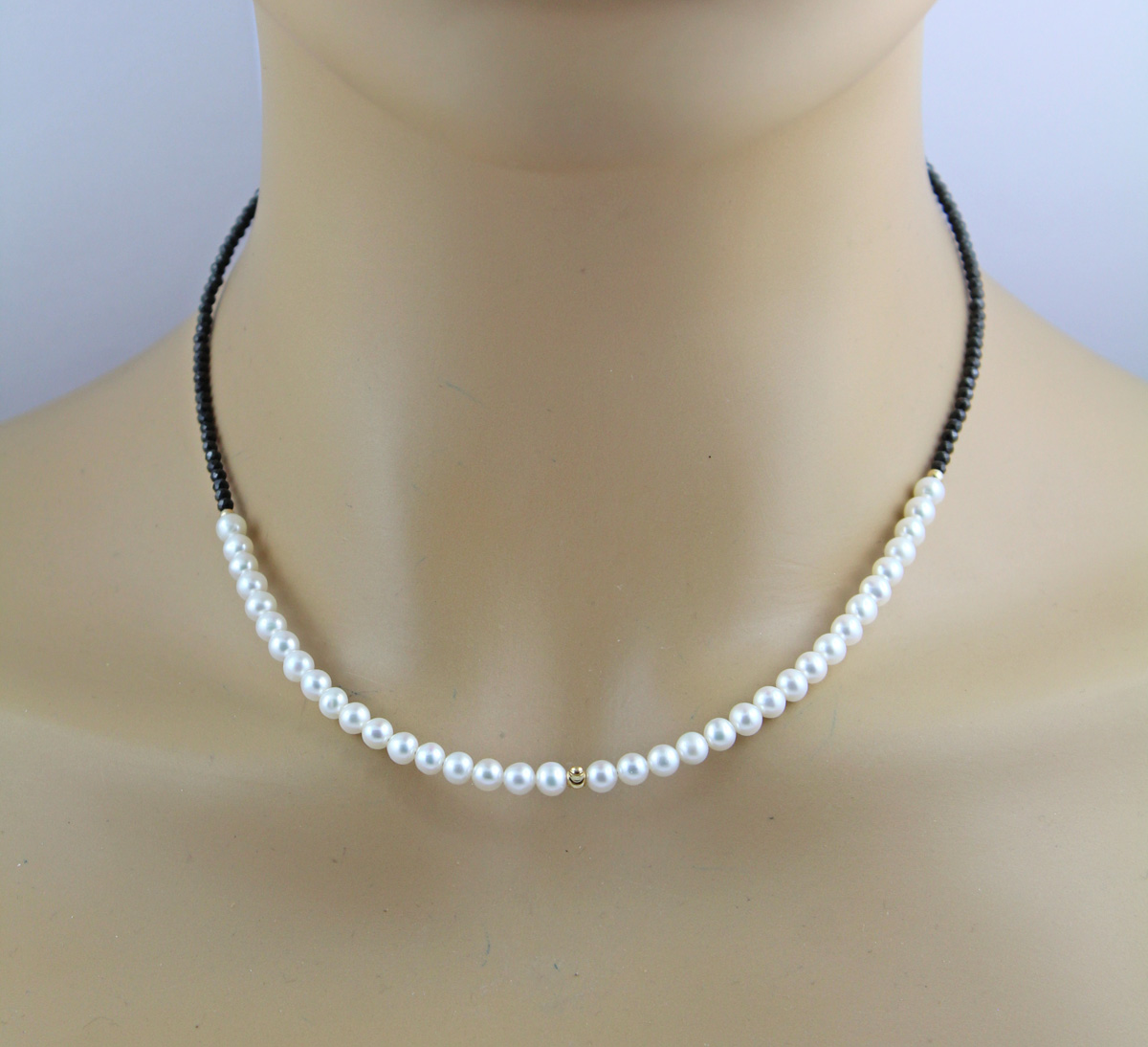 Spinell Kette Gold 585 14K nat schwarze Spinell Edelsteine Süßwasserzuchtperlen 45