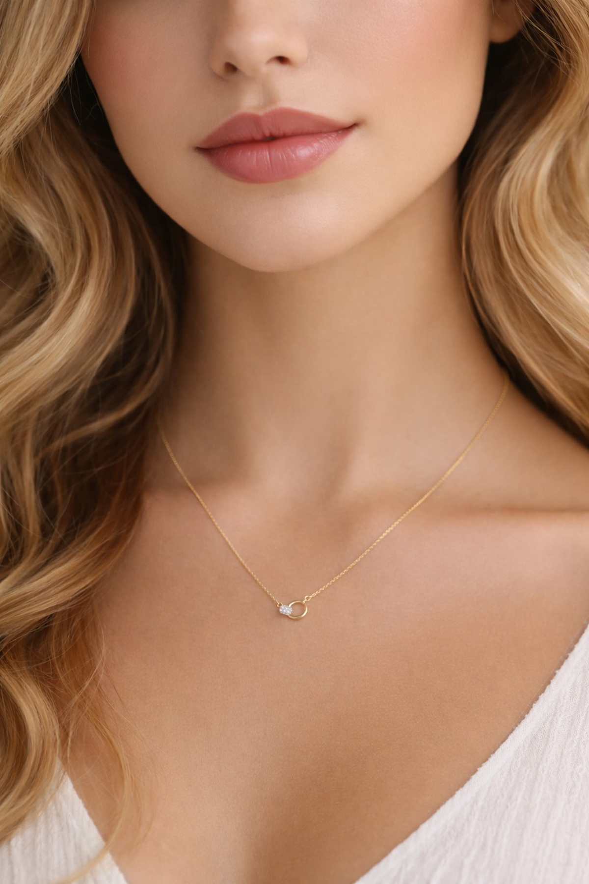 Circle Pendant Chain Gold 375 9K Natural Diamonds 0.12ct 45