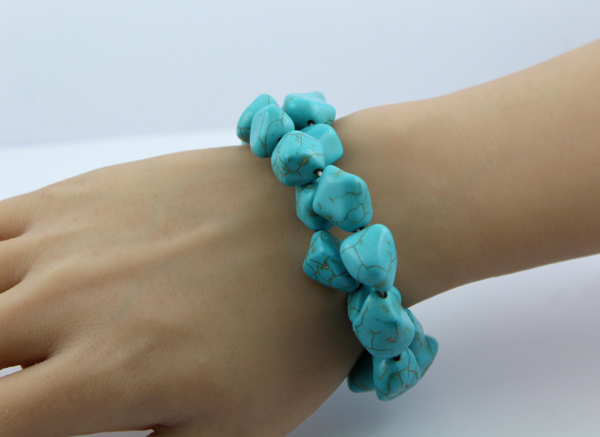 Turquoise Bracelet Set Light Blue Gemstones Flexible Gemstone Bracelet 19