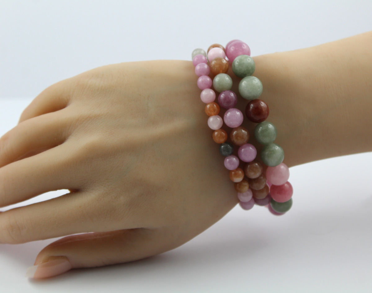 Gemstone Bracelet Amethyst Rose Quartz Moonstone Rhodochrosite Jade Calcite 19