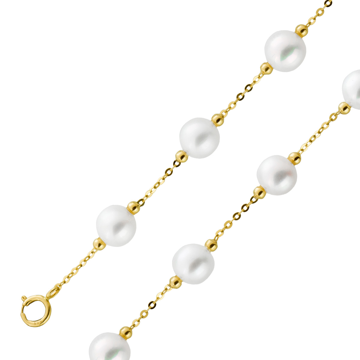 Perlen Kette Gelbgold 585 14K Süßwasserzuchtperlen 6mm 45
