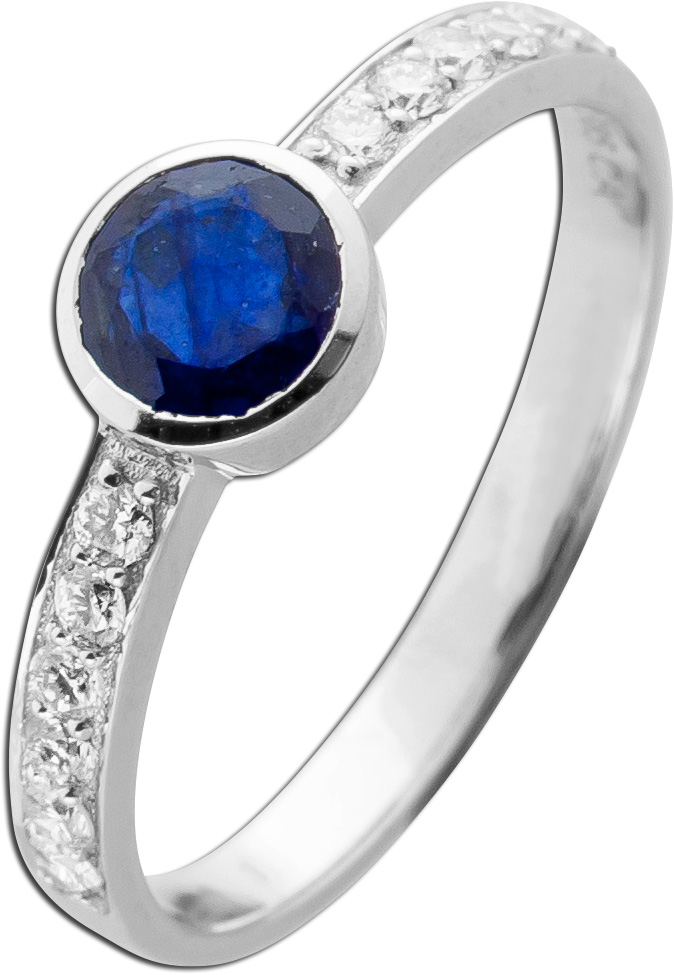 Saphir Ring Weißgold 585 14K blauer Edelstein Lab Grown Diamanten 19