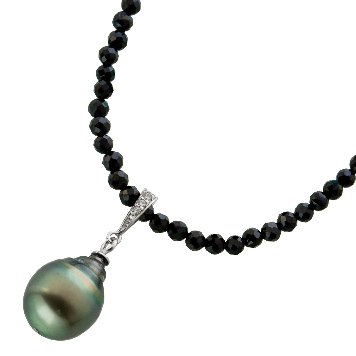 Perlenkette schwarze Natur Spinell Edelsteine Tahiti Perle Zirkonia 45