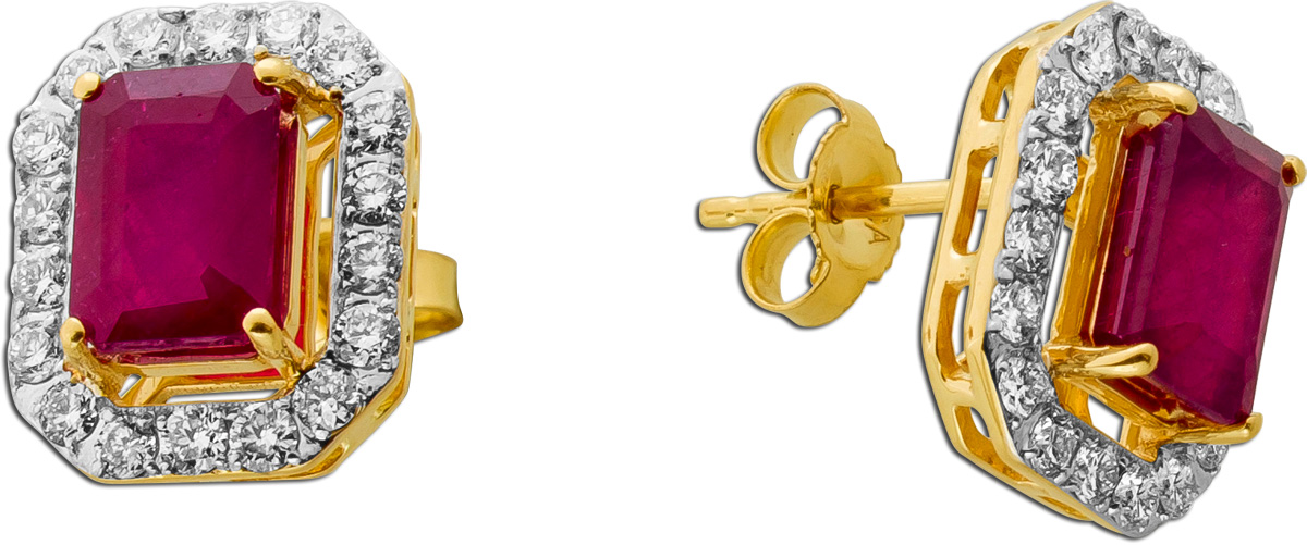 Rubin Ohrringe Gold 585 14K Natur Edelsteine Lab Grown Diamanten