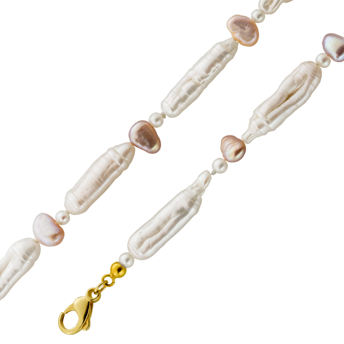 Perlenkette 48cm japanische Biwaperlen Gold 585 14 Karat 48