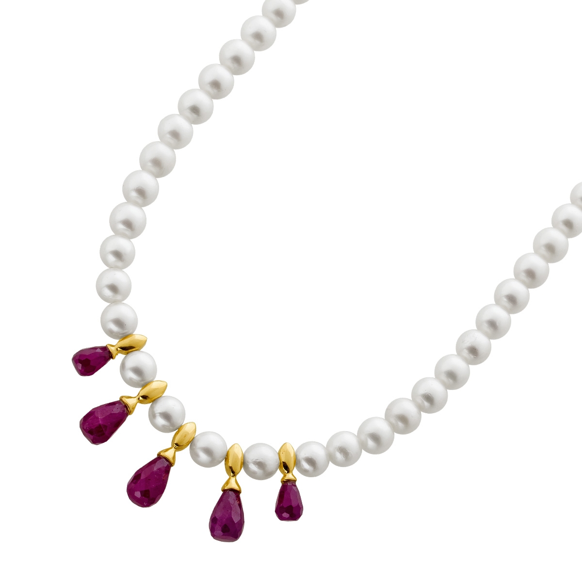 Perlenkette 39cm Akoyaperlen rote Rubine Gold 585 Antikschmuck 39