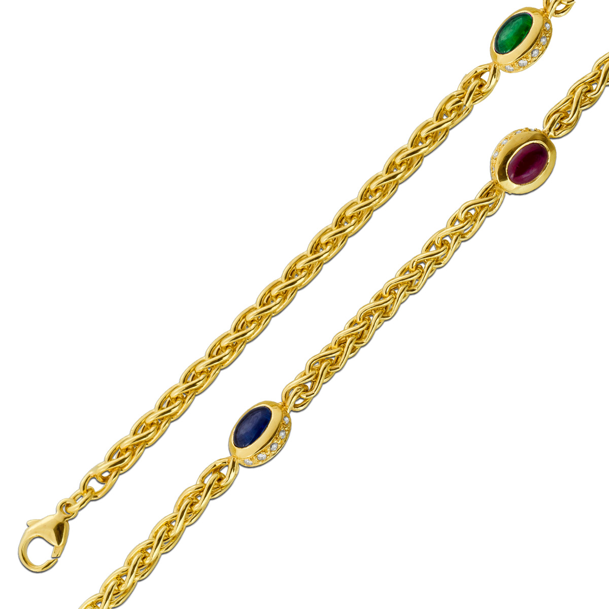 Kette Gelbgold 585 grüne Smaragde blaue Saphire rote Rubine Diamanten 79 Kette Gelbgold 585 grüne Smaragde blaue Saphire rote Rubine Diamanten 79
