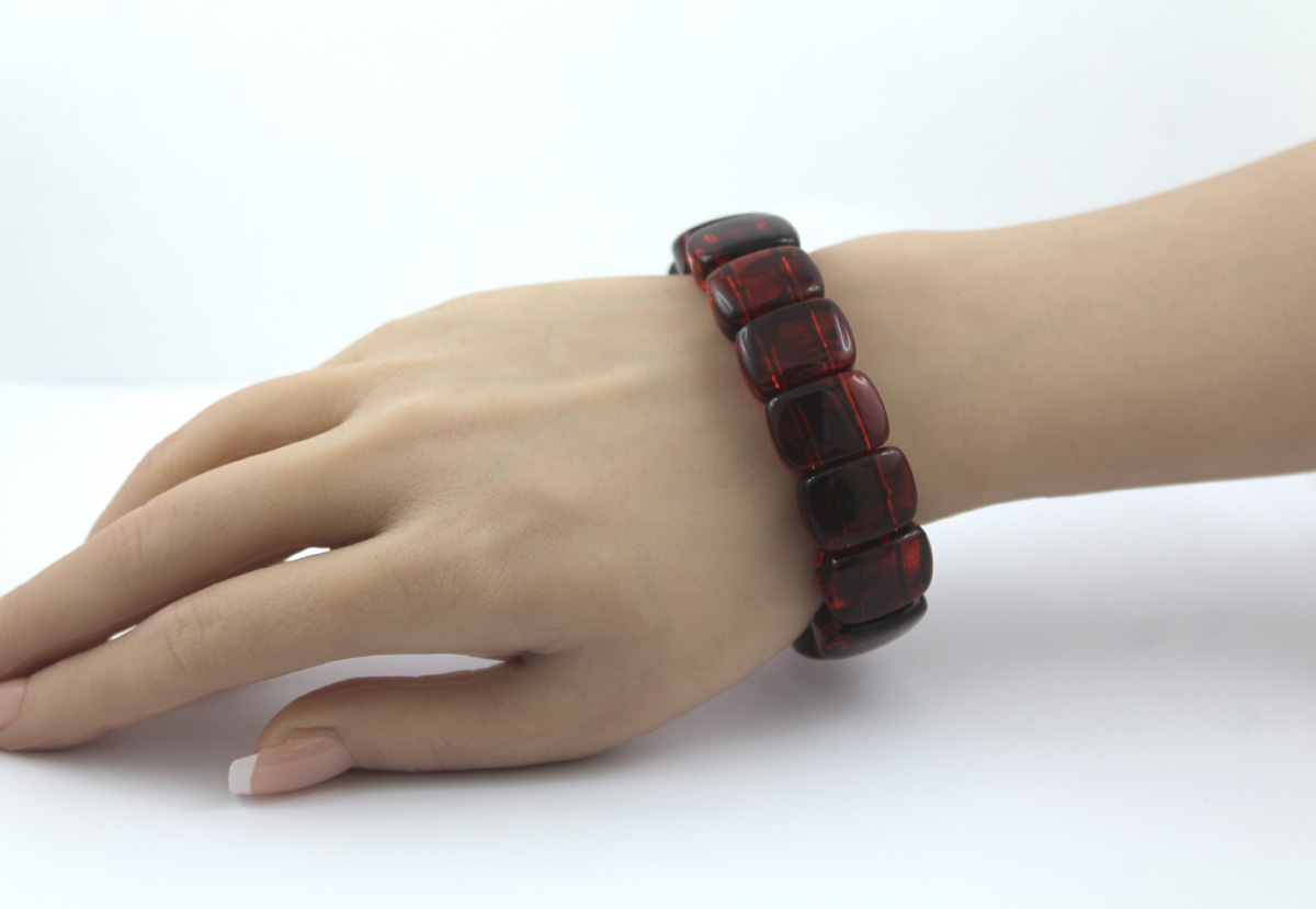 Amber Bracelet Flexible Cognac Brown Gemstones 19