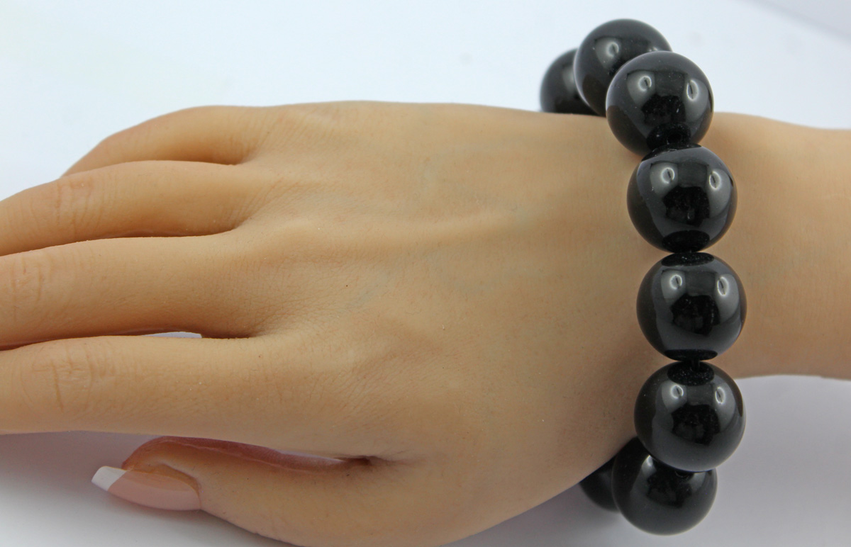 Obsidian Bracelet Deep Black Natural Gemstones Flexible 21