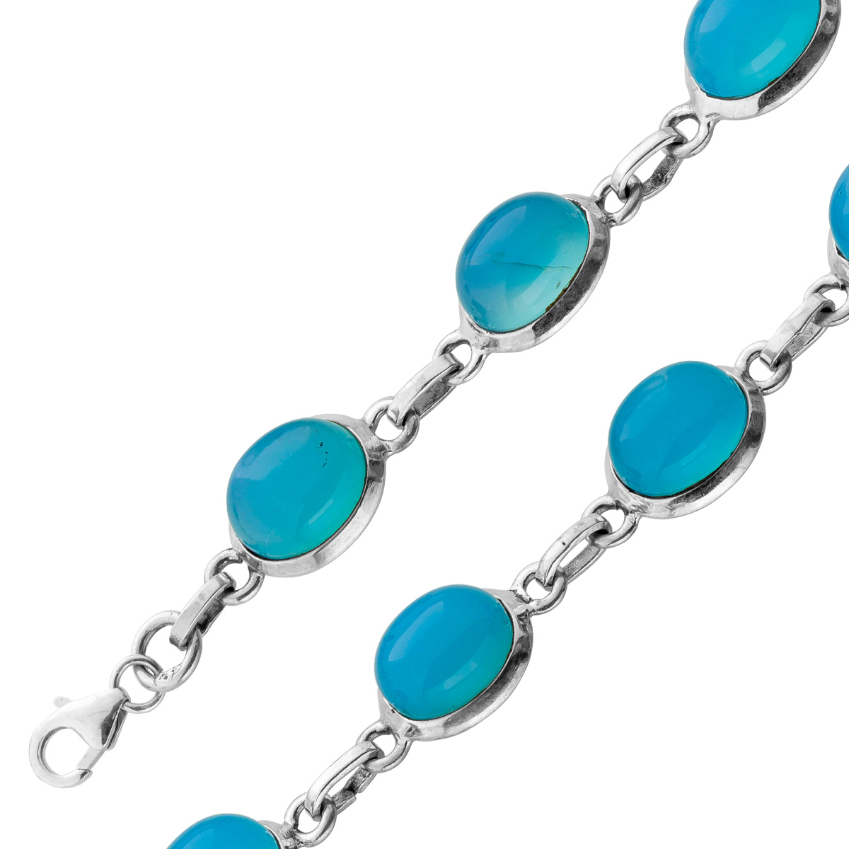 Chalzedon Armband Silber 925 blaue Edelsteine 27.5ct 20
