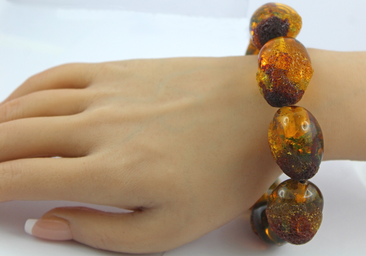 Amber Bracelet Cognac Honey-Yellow Natural Gemstones Flexible 20