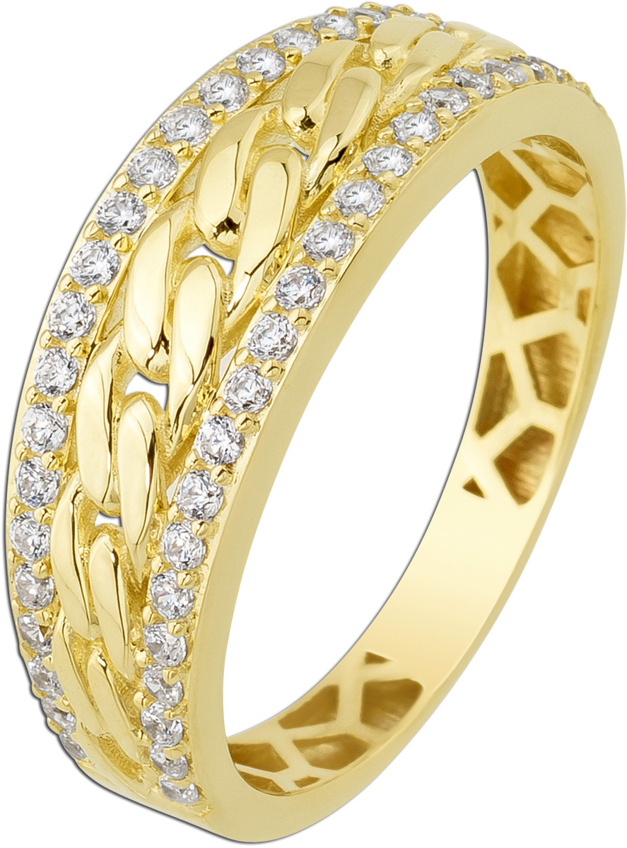 Ring Panzerketten Design Gelbgold 333 8K weiße Zirkonia 17