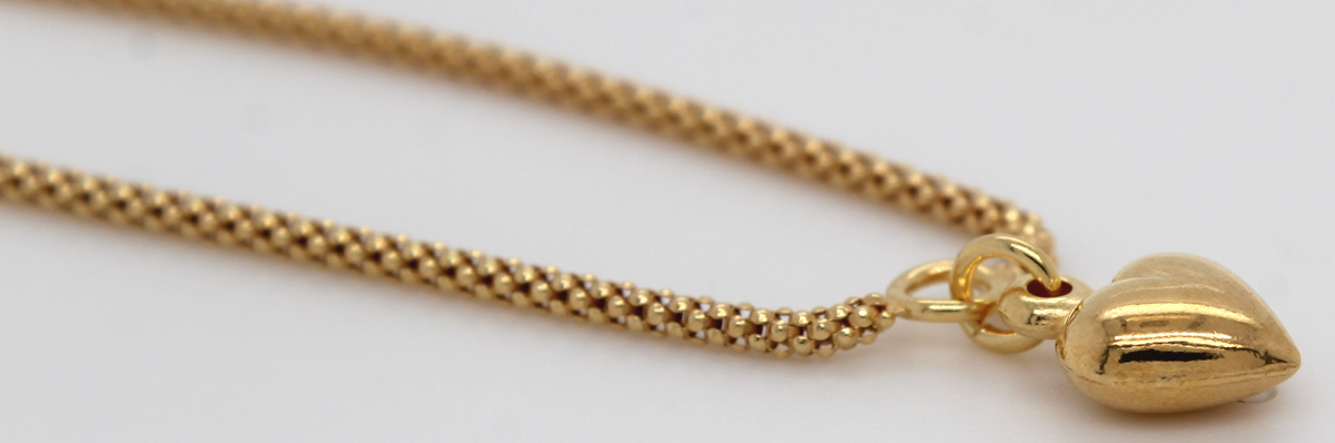 Necklace Heart Pendant Silver 925 Yellow Gold Plated 45