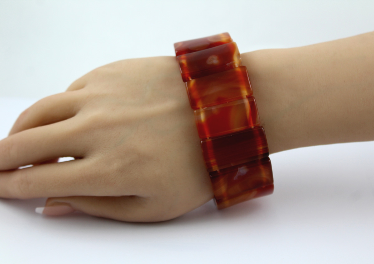 Agate Bracelet beige rust brown red Natural Gemstones flexible 21