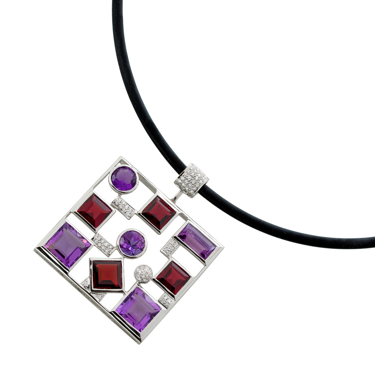 Amethyst Kautschuk Collier Weißgold 750 18K Rhodolith Diamanten 0.7ct 42