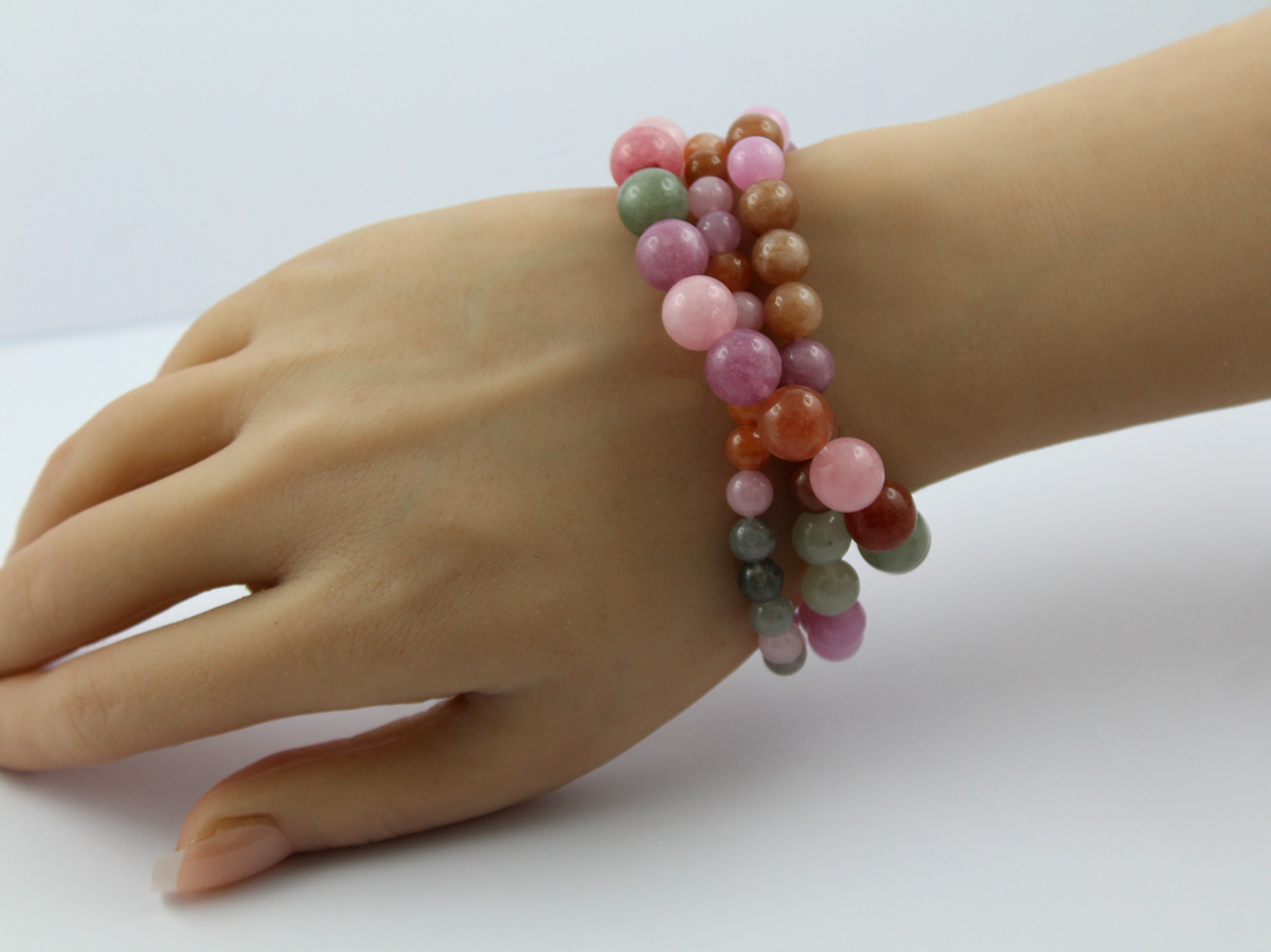 Gemstone Bracelet Amethyst Rose Quartz Moonstone Rhodochrosite Jade Calcite 19
