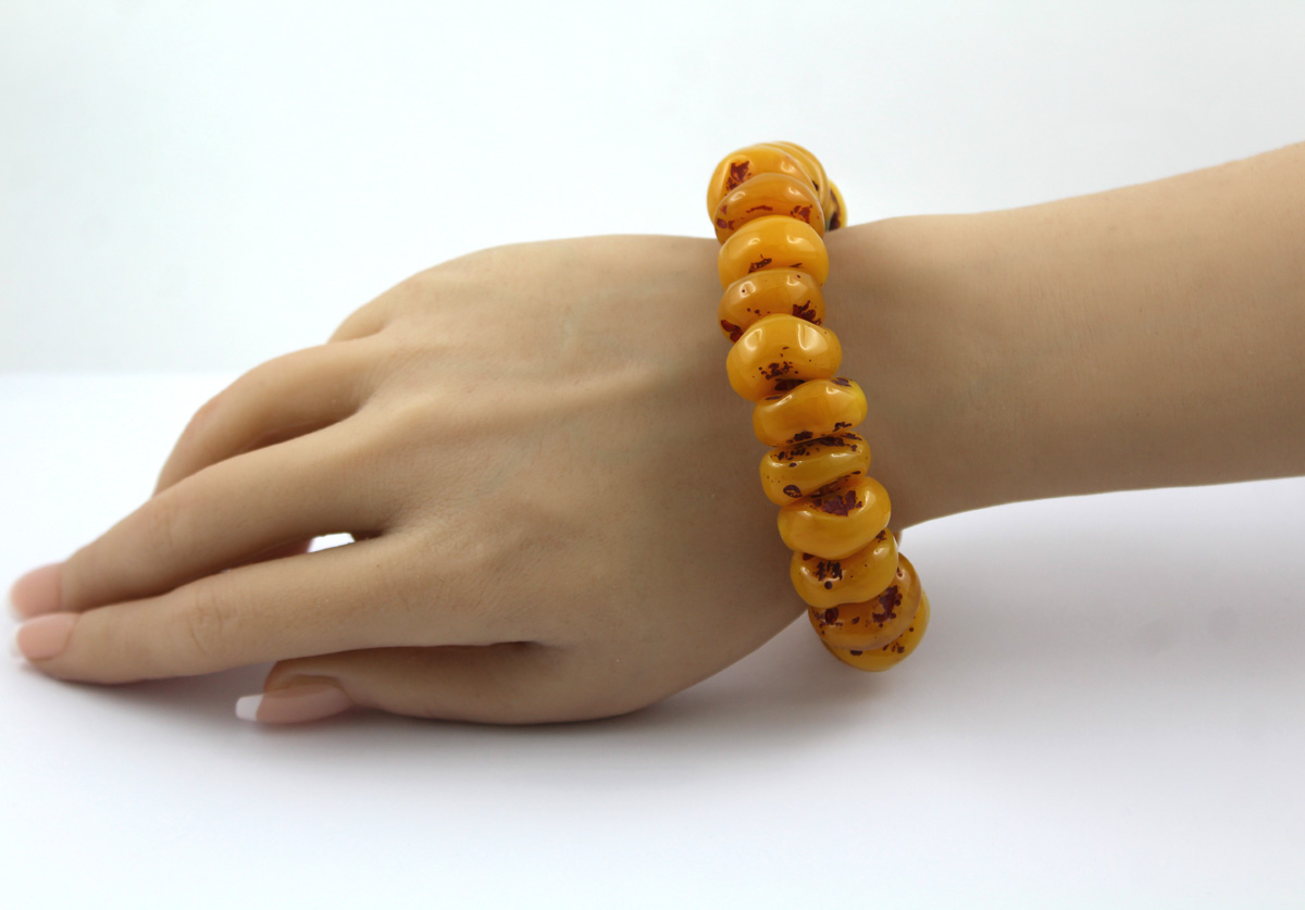Amber Bracelet Butterscotch honey yellow brown Gemstones flexible 21