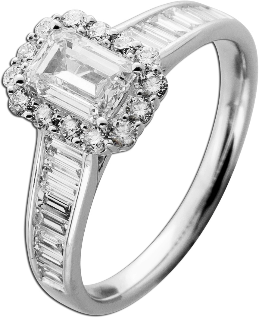 Diamantring Halo 2ct Emerald Cut Weissgold 585 14K Lab Grown Brillanten IGI 19