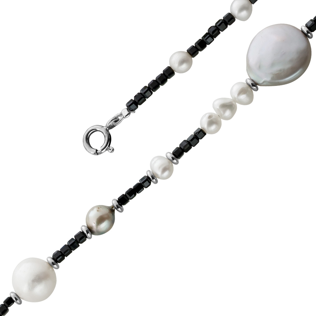 Perlenkette 47cm Süßwasserperlen schwarze Natur Spinell Edelsteine 47