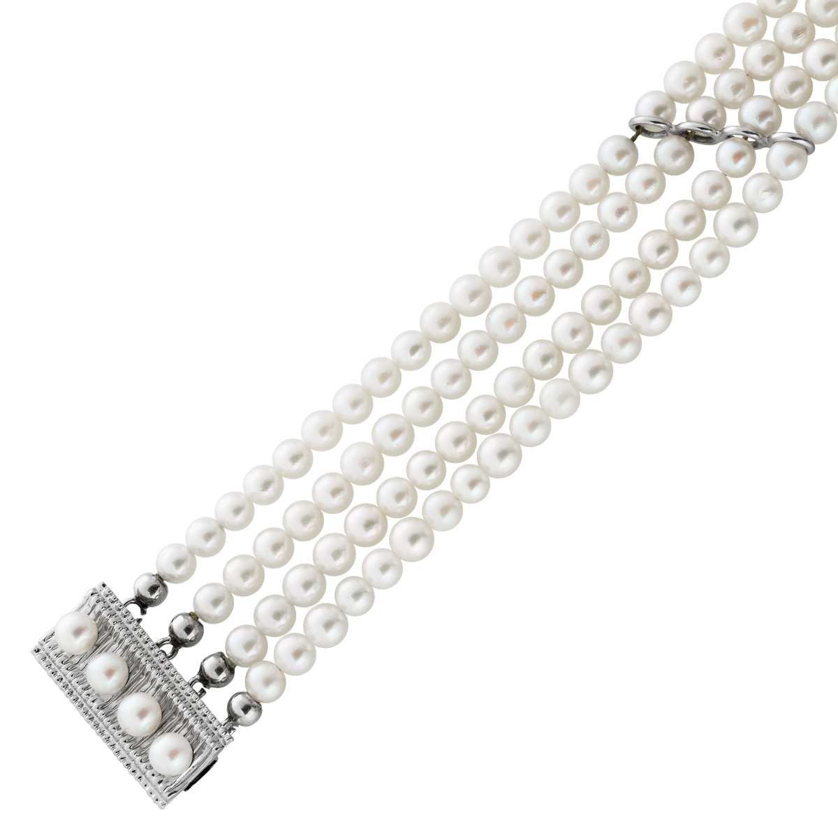 Perlenkette Japanische Akoyaperlen 4.5mm 4-reihig Weißgold 585 50 Perlenkette Japanische Akoyaperlen 4.5mm 4-reihig Weißgold 585 50