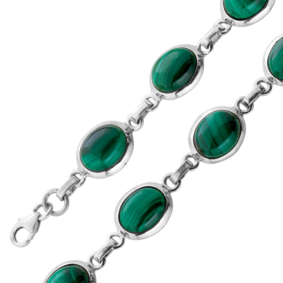 Malachit Armband Silber 925 grüne Edelsteine 30ct 20