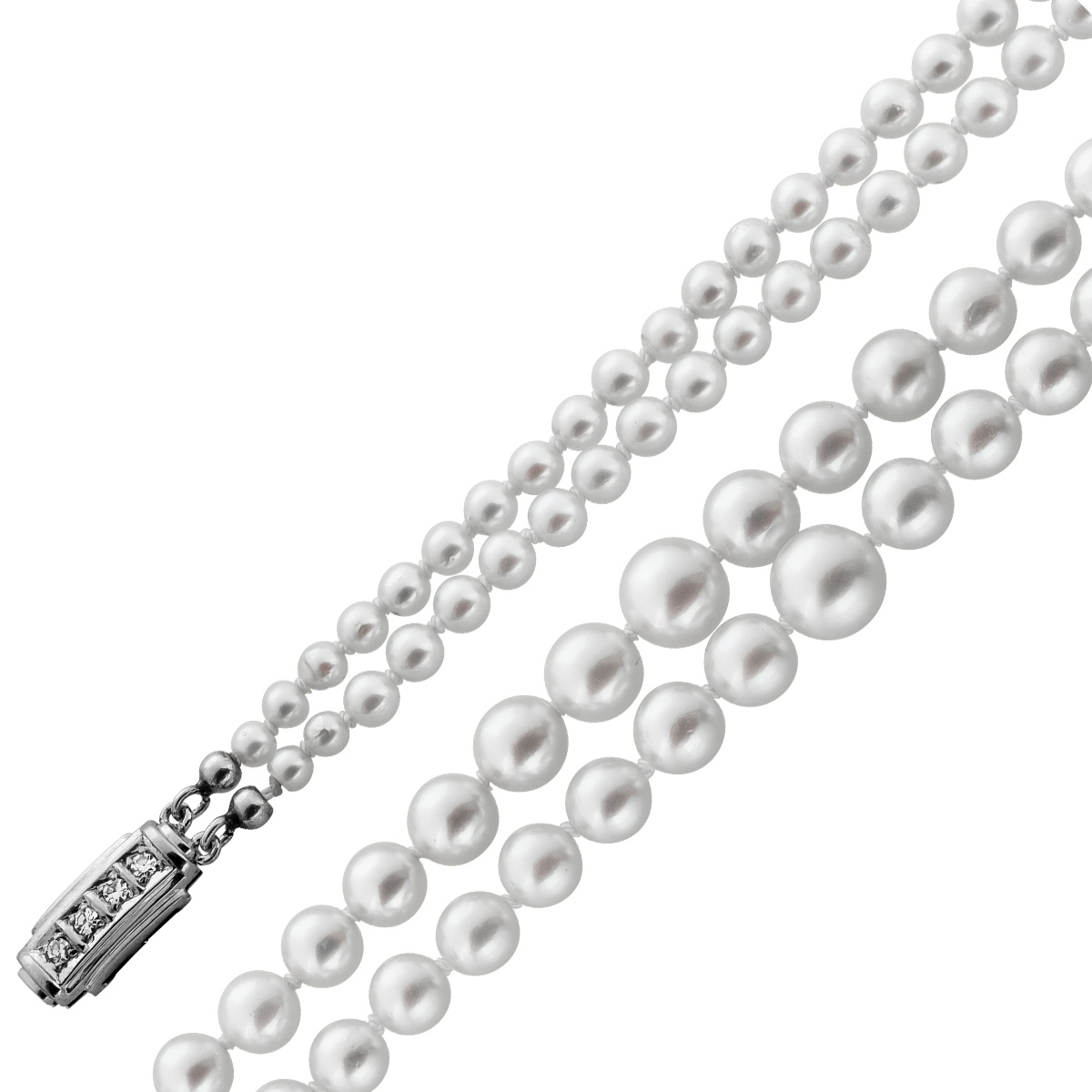 Perlenkette 2-reihig Diamanten Akoyaperlen 7.4-2.9mm Antikschmuck 48