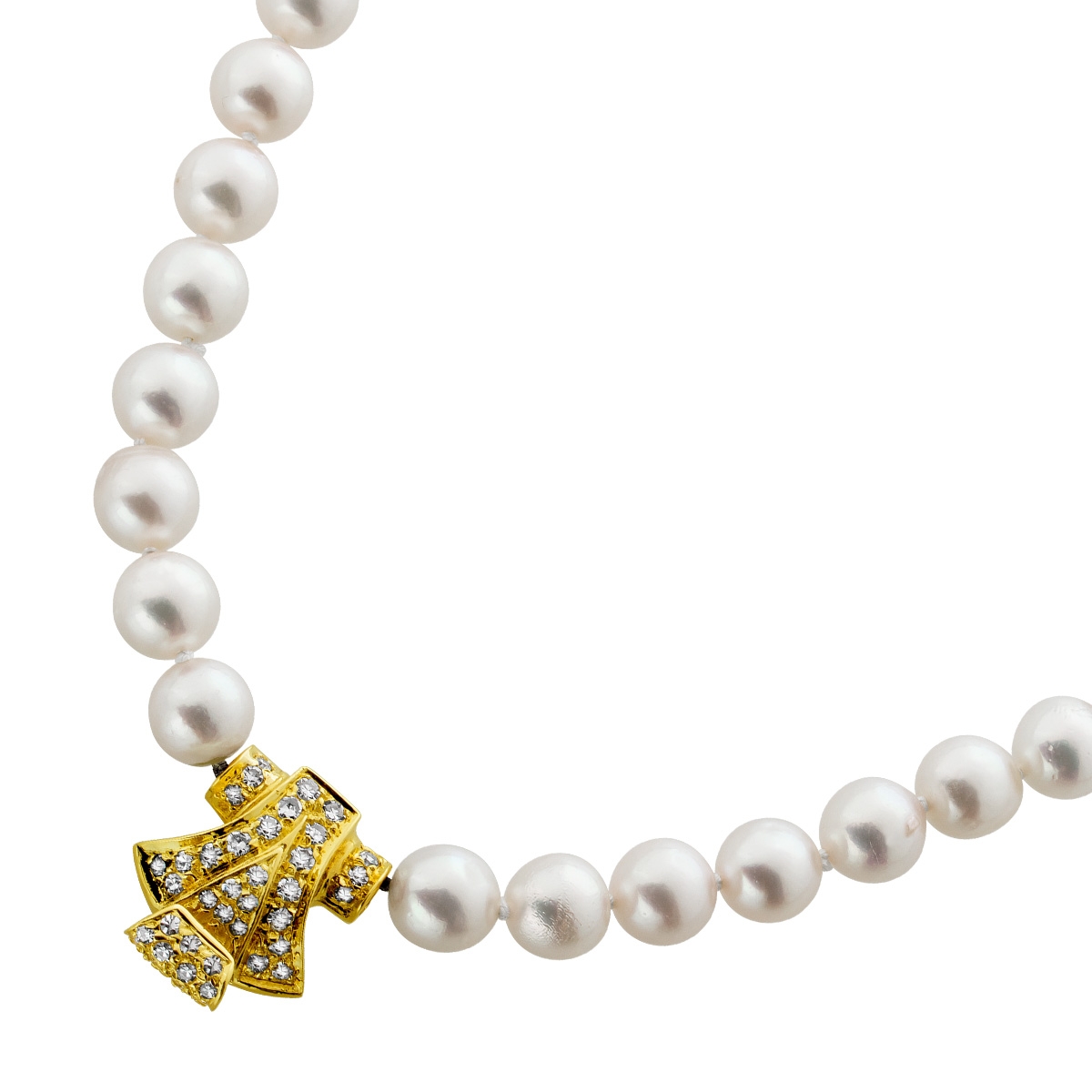 Perlenkette AAA 46cm Gold 585 14K Akoyaperlen Diamanten 46