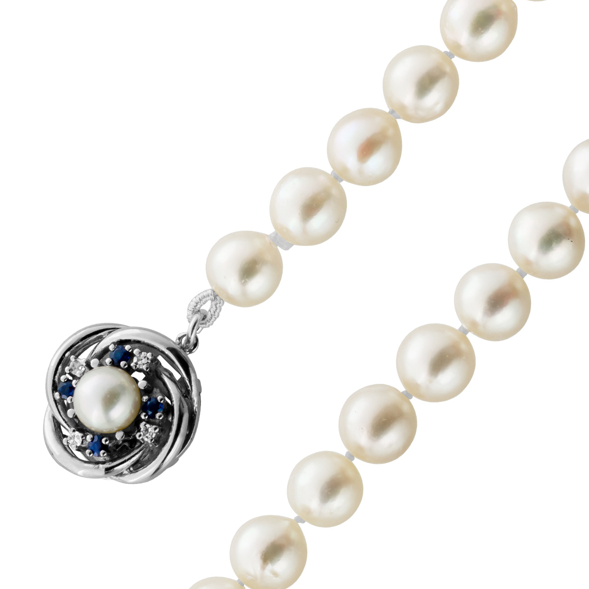 Perlenkette Akoya Perlen Saphire Diamanten Weissgold 585 14K 47