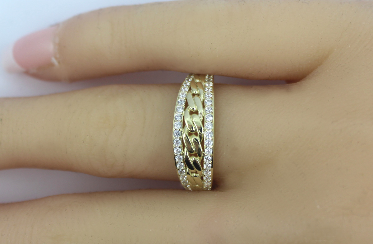 Ring Panzerketten Design Gelbgold 333 8K weiße Zirkonia 17