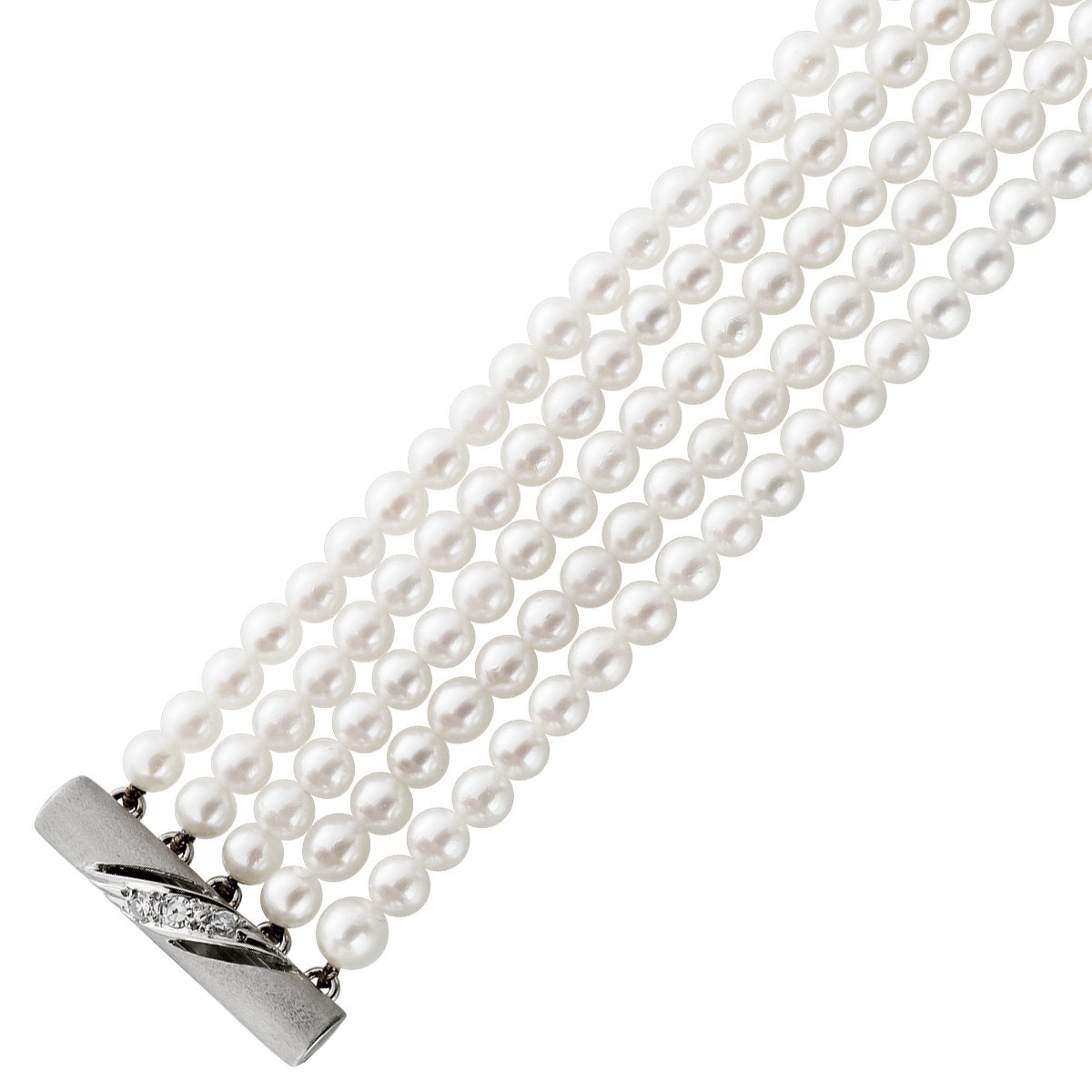 Perlenkette 37cm Weißgold 585 14K Akoyaperlen Diamanten Antikschmuck 37