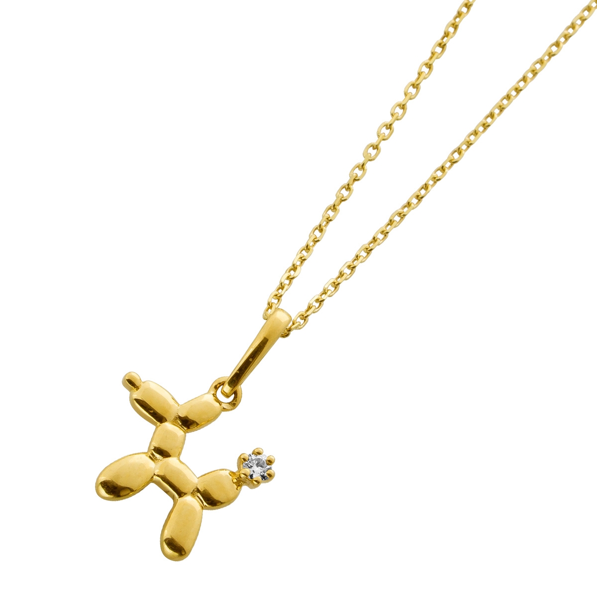 Dog Pendant Chain Gold 375 9K Natural Diamond 0.02ct 45