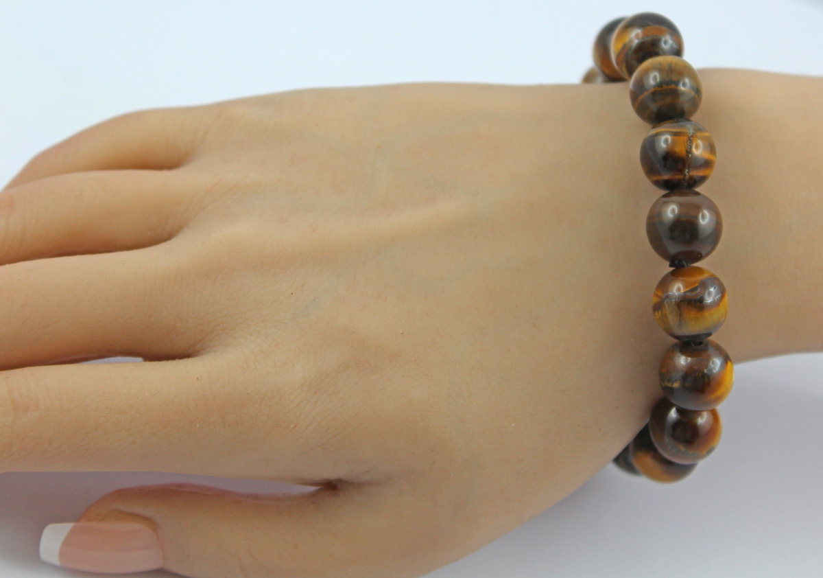 Tiger's Eye Bracelet Gold Brown Natural Gemstones Flexible 18