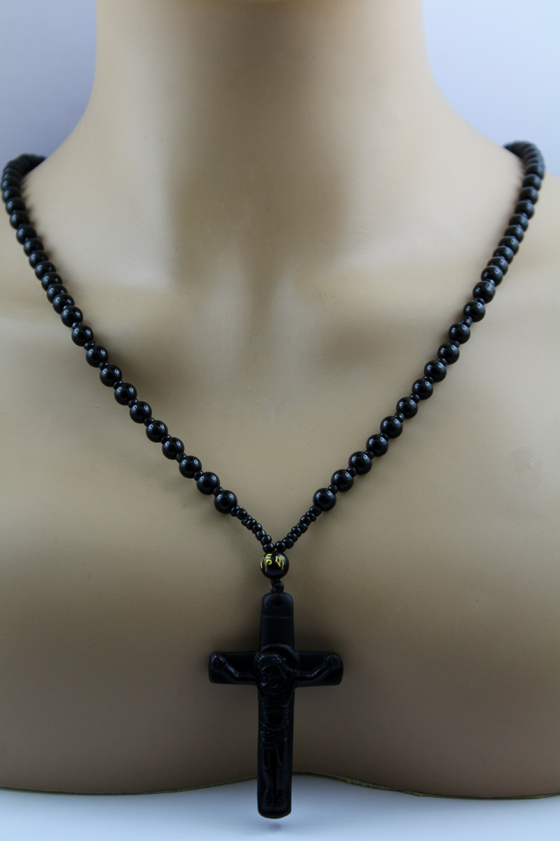 Obsidian Chain Cross Pendant Jesus Black Gemstones Gemstone Jewelry Women's Jewelry 78