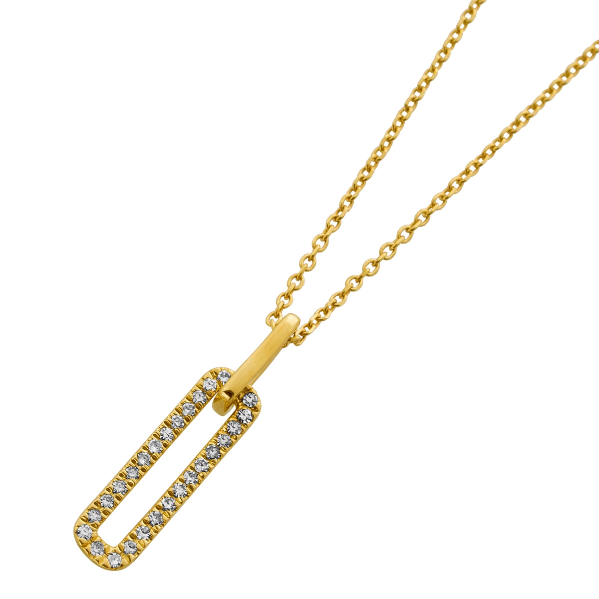 Paperclip Pendant Anchor Chain Gold 585 14K Natural Diamonds 0.10ct 45