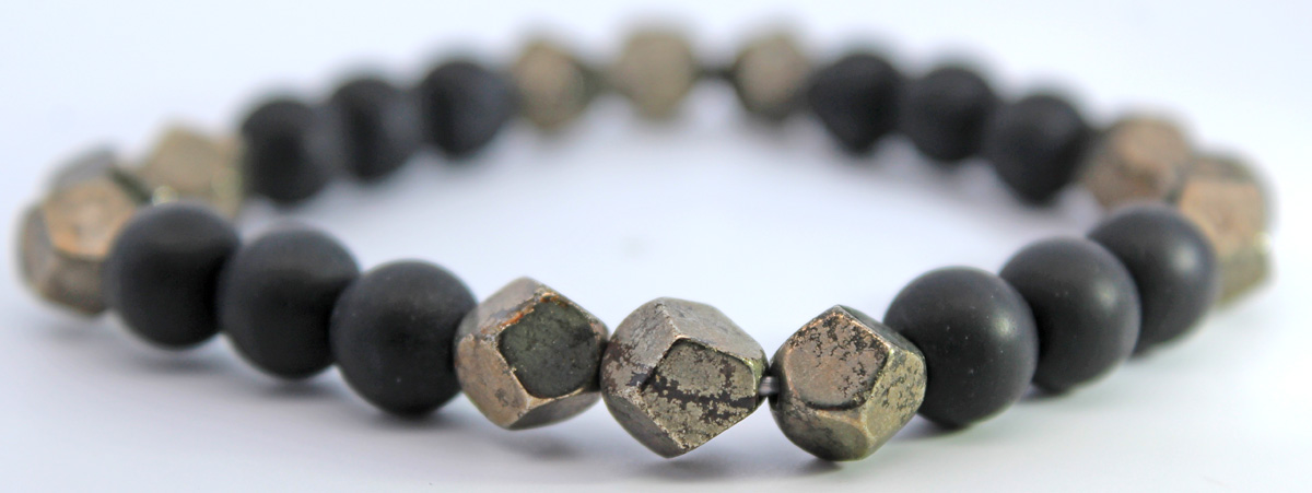 Shungite Bracelet Black Golden Pyrite Natural Gemstones Flexible 18