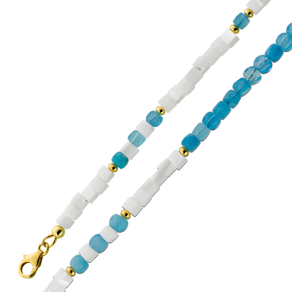 Aquamarine Necklace white mother-of-pearl natural gemstones silver gold-plated 50