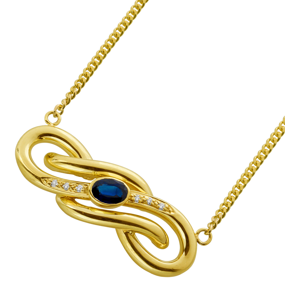 Saphir Collier Gold 585 14K blauer Edelstein 1ct Diamanten 0.06ct 45