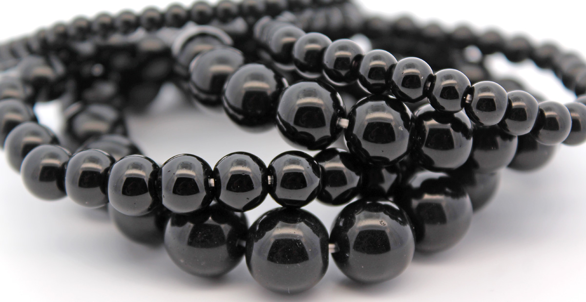 Obsidian Bracelet Set Black Natural Gemstones Flexible 18