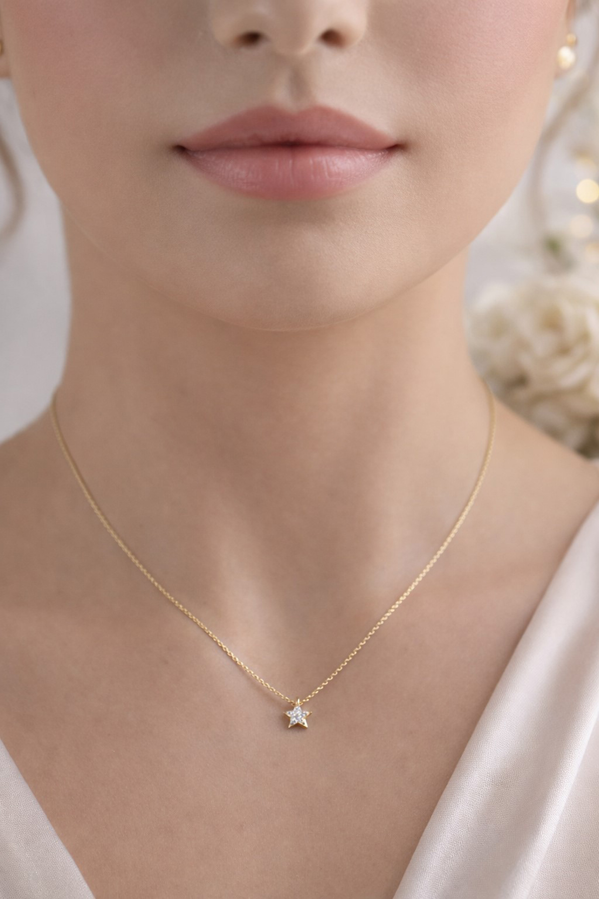 Star Pendant Anchor Chain Gold 375 9K Natural Diamonds 0.04ct 45