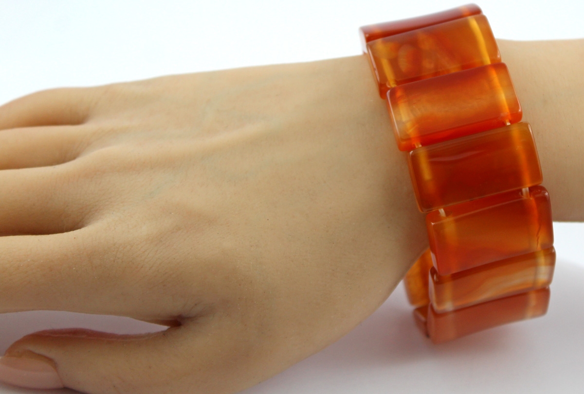 Carnelian Bracelet Orange Rust-Brown Natural Gemstones Flexible 20